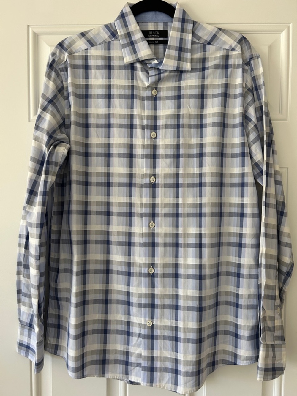 Saks Fifth Avenue Blue and White Plaid Dress Shirt